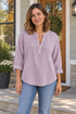 BOXDAQ Everyday Button-Neck Top - Women's in light purple, worn with everyday clothing.