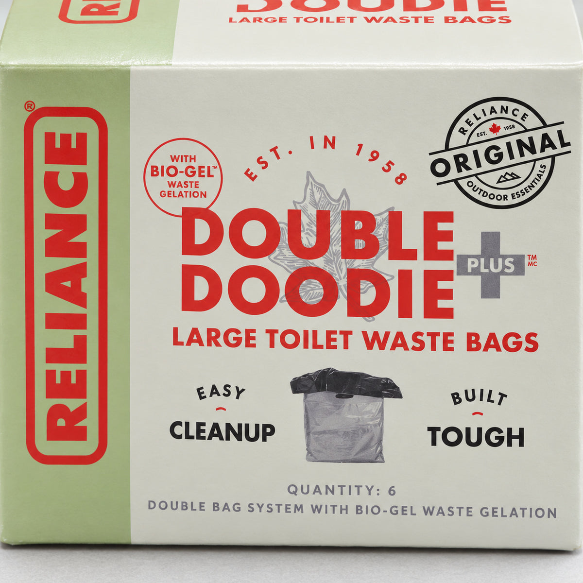 Detail of the Plus carton showing the printed bag system and quantity of six