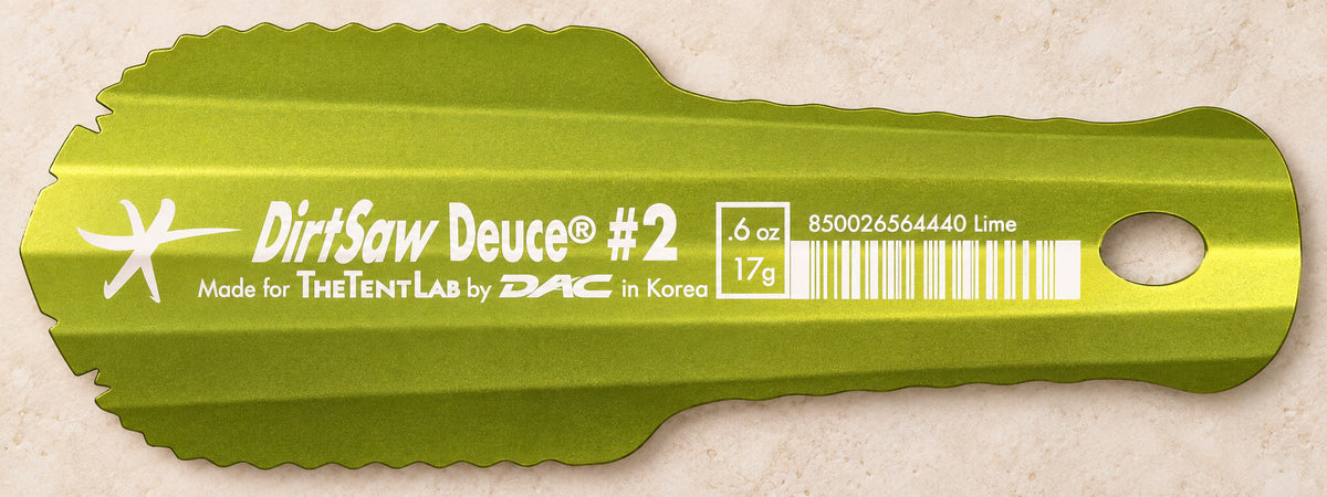 Lime TentLab DirtSaw Deuce #2 trowel with serrated blade
