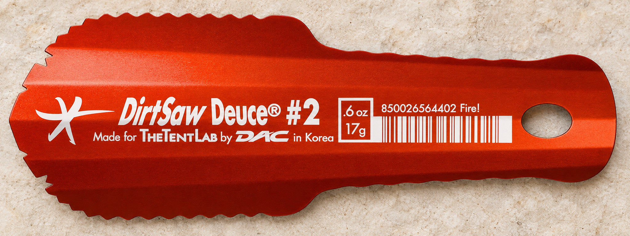 Fire TentLab DirtSaw Deuce #2 trowel with its serrated blade