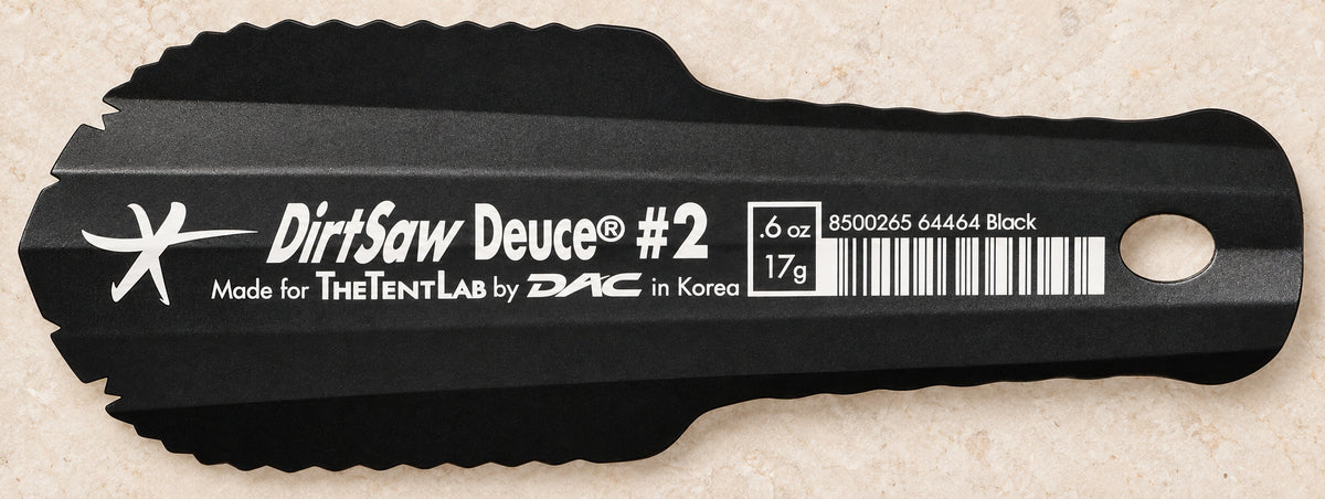 Black TentLab DirtSaw Deuce #2 trowel with serrated blade