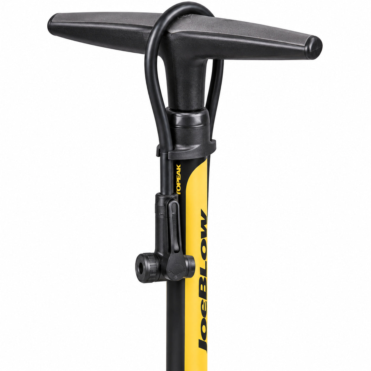 Close-up of the JoeBlow Sport III pump head, locking lever and stowed hose