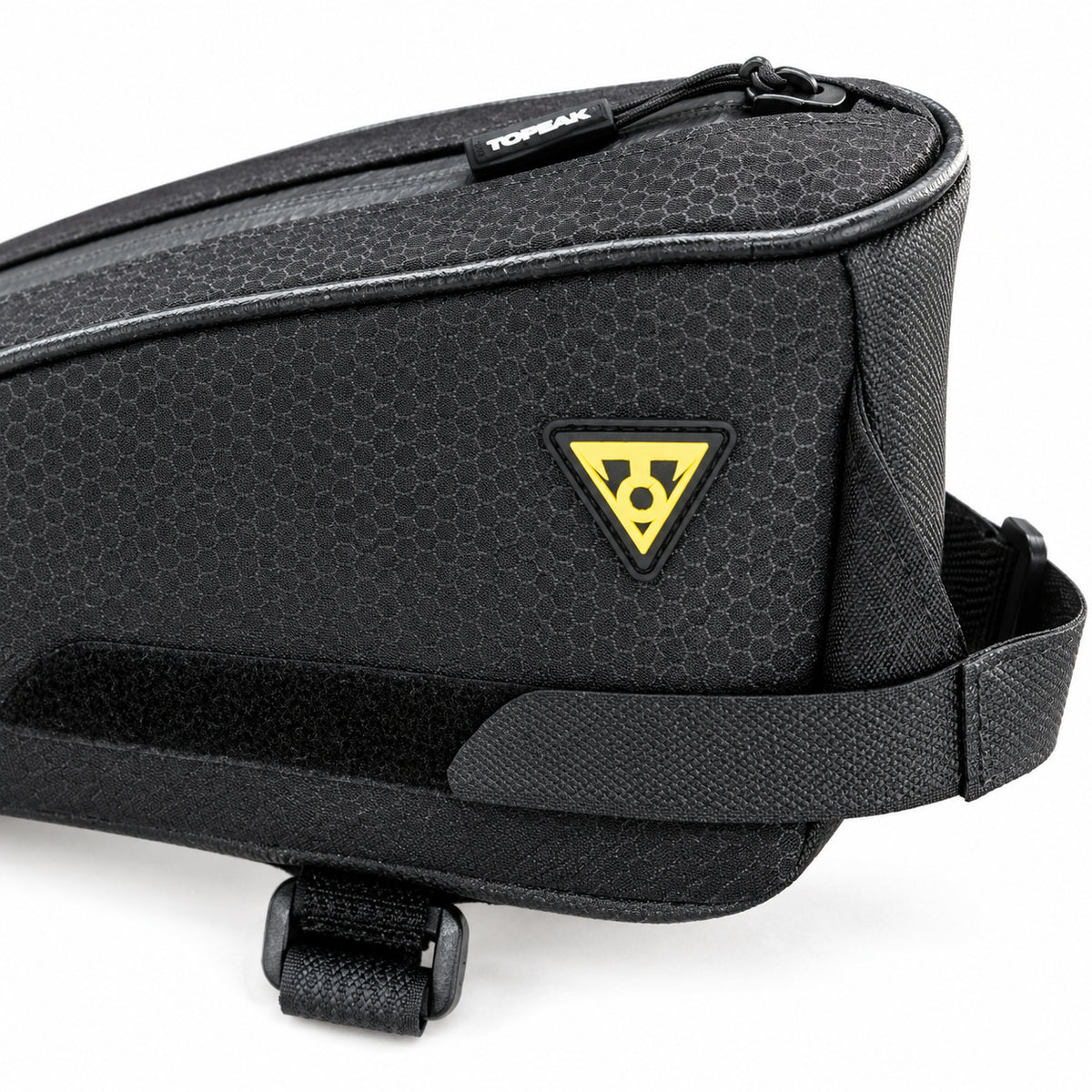 Zipper and strap detail on the black Topeak TopLoader bag