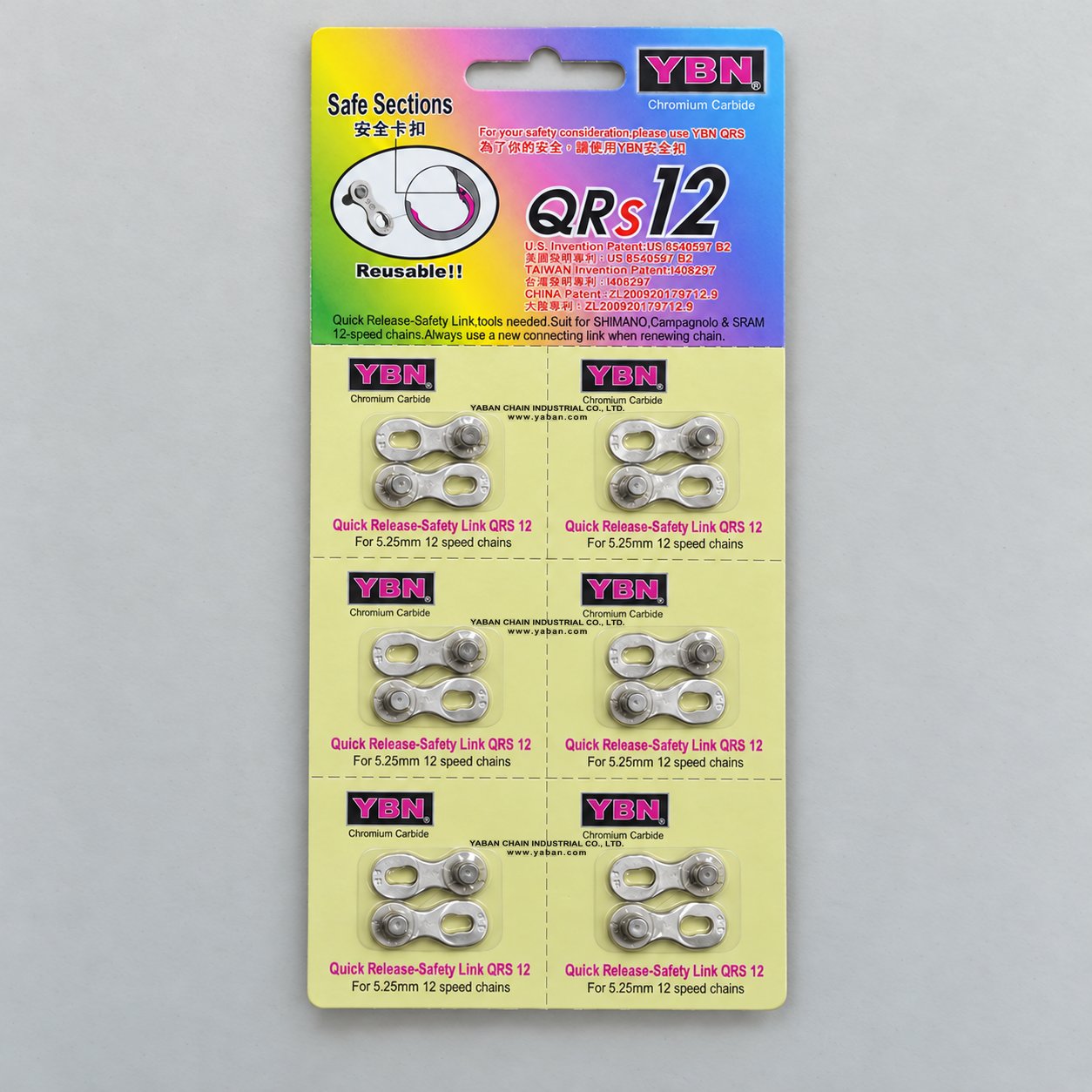 6 pairs of silver 12-speed quick links, shown as 12 separate mating half plates