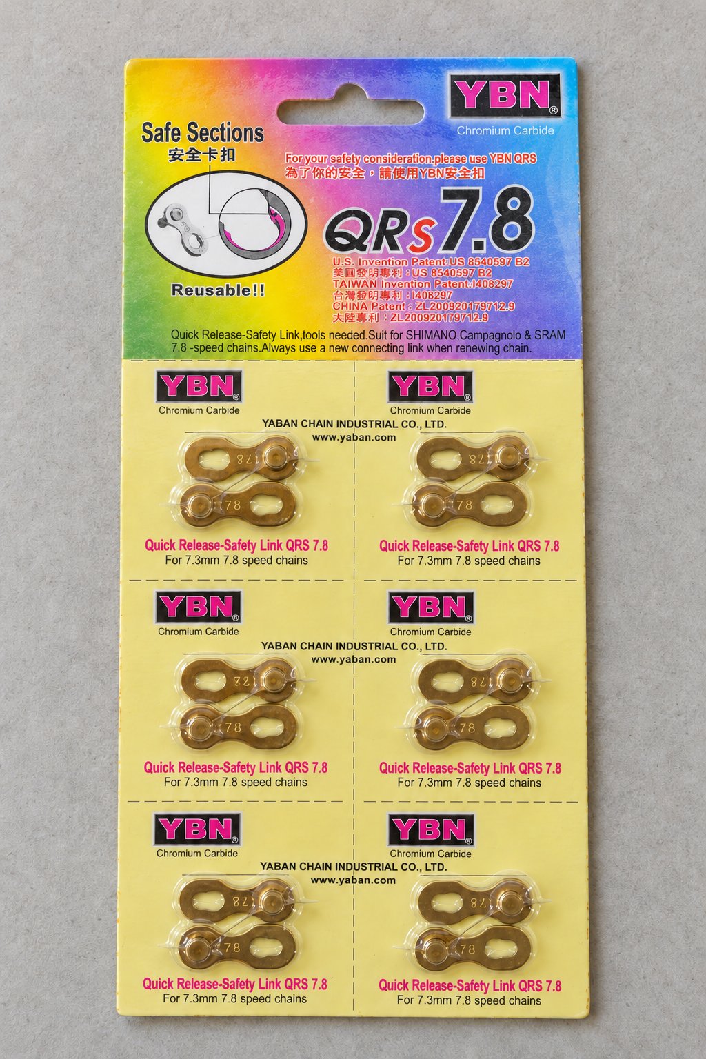 6 pairs of gold 7/8-speed quick links, shown as 12 separate mating half plates