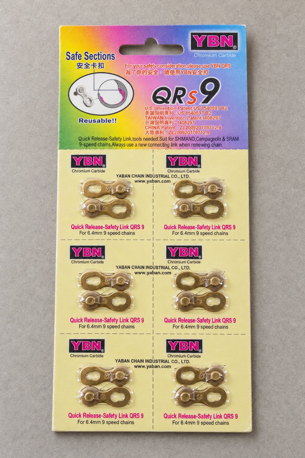 6 pairs of gold 9-speed quick links, shown as 12 separate mating half plates