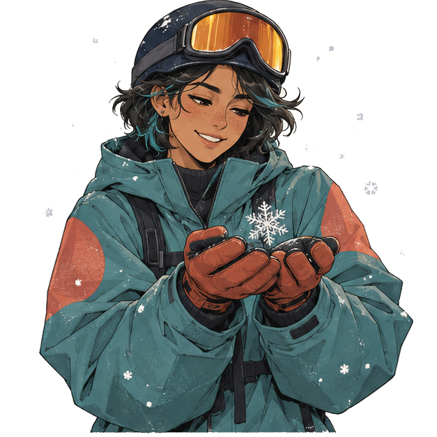 Illustrated guide holding a snowflake
